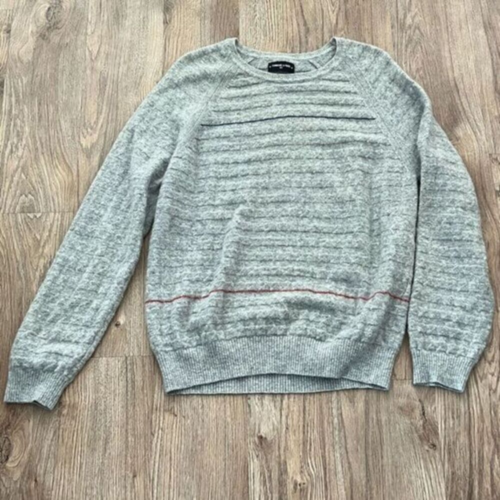 Commune De Paris of 1871 Mens Wool Sweater XL Gray Knit Crewneck Red/Blue Stripe